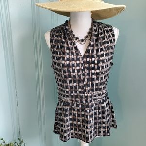 WHBM Beige Black and White Patterned Sleeveless Polyester Top